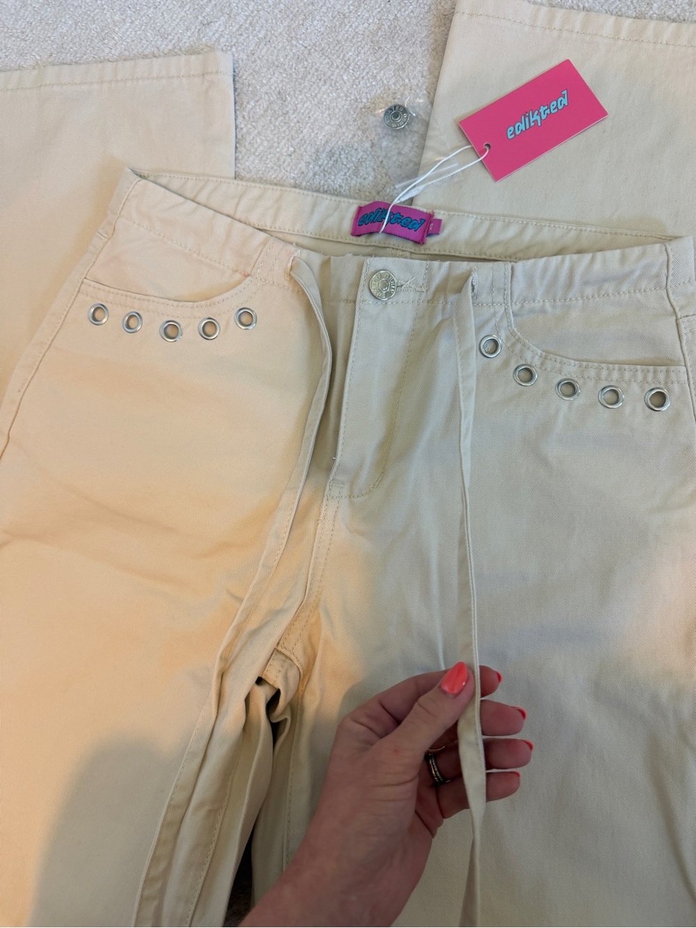 Edikted Grommet Tie Waist Low Rise Baggy Jeans